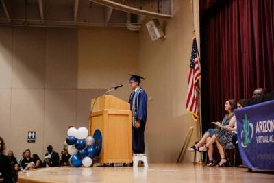 Student talking at his graduation
